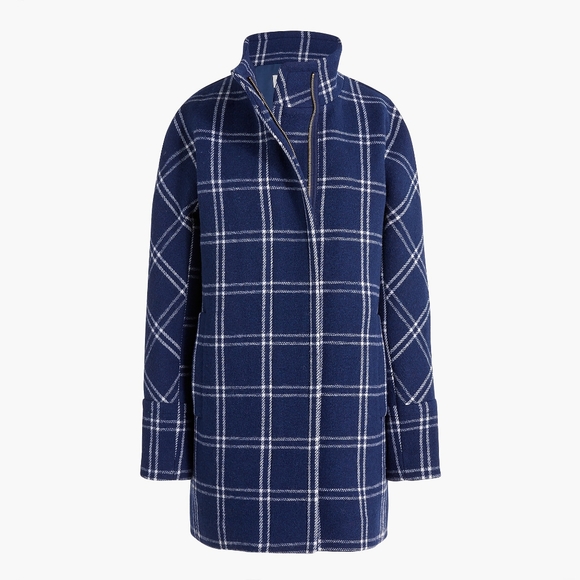 J. Crew Jackets & Blazers - New! J. CREW Size 6 City Coat in Windowpane Antique Navy Blue White NWT
